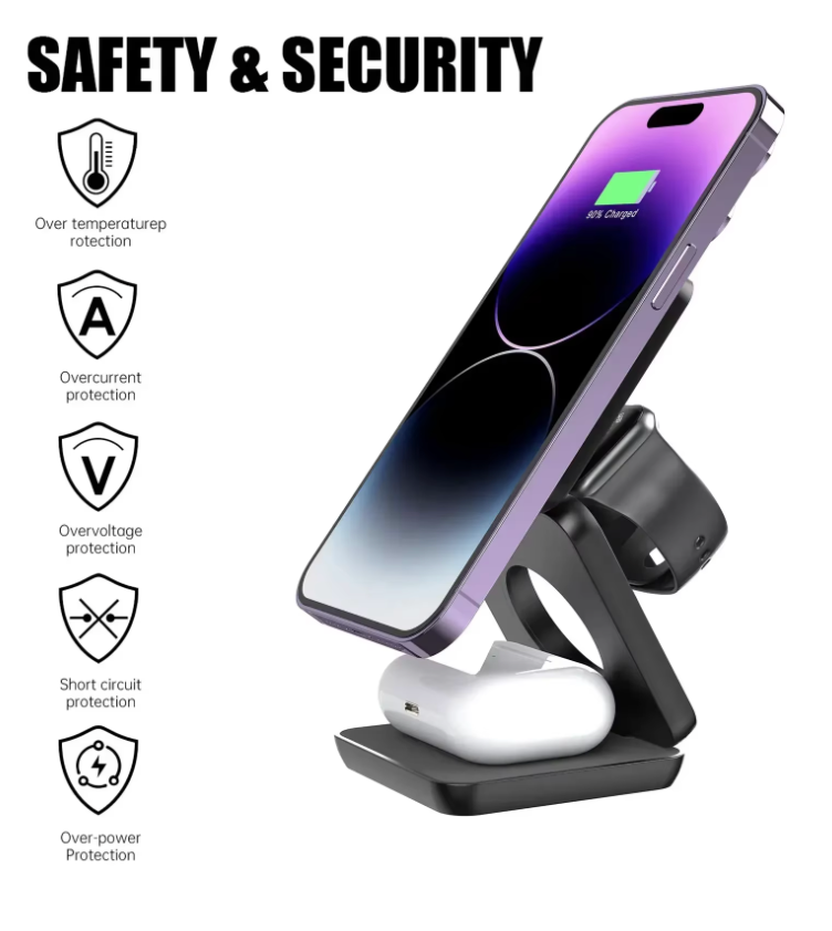 3 in 1 Wireless Charger Stand Magnetic Foldable Wireless Charging Station for iPhone 16 15 14 13 Pro Max Apple Watch 8 9 Charger